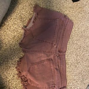 Red jean shorts